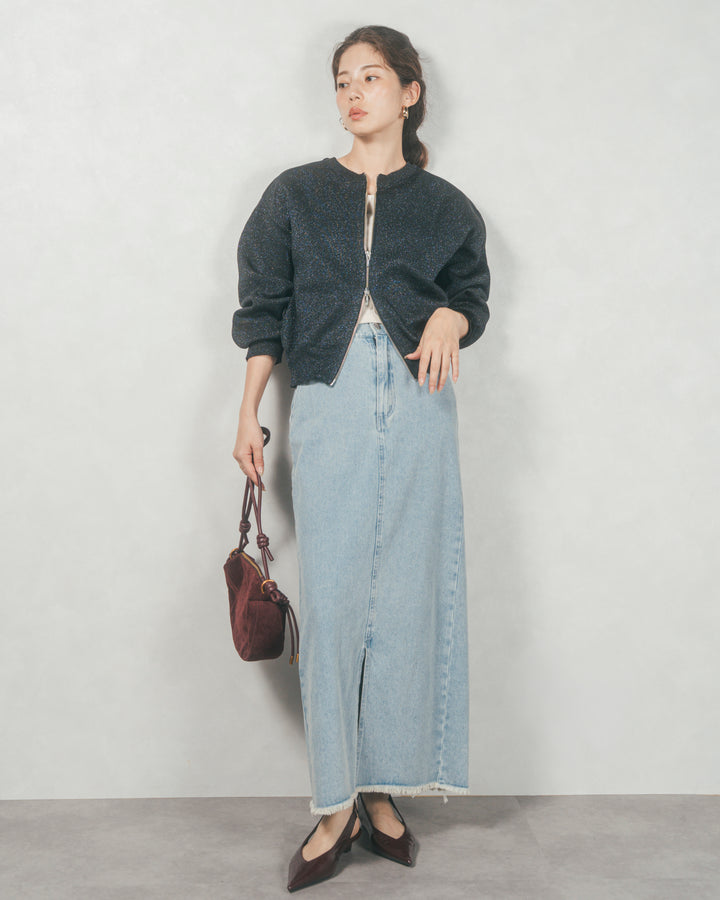 ラメニットzipカーディガン (GLITTER BLACK)