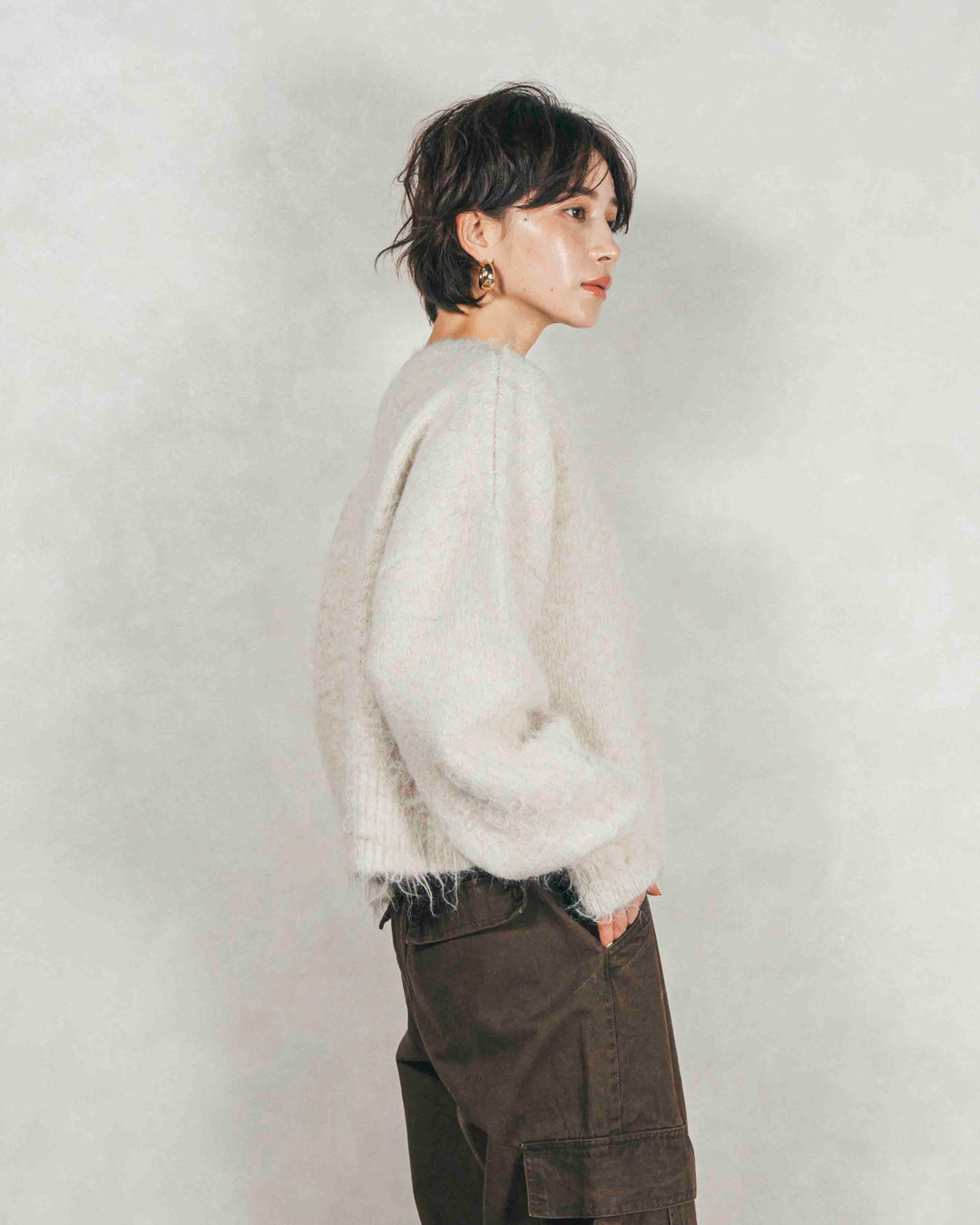 ［SET］ミックスヤーン2WAYカーディガン+ピグメントツイルカーゴパンツ（2SET）