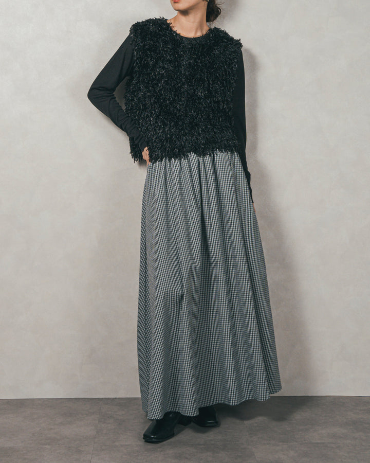 ［SET］2-Way フリンジベスト+チェックギャザーマキシスカート（2SET）