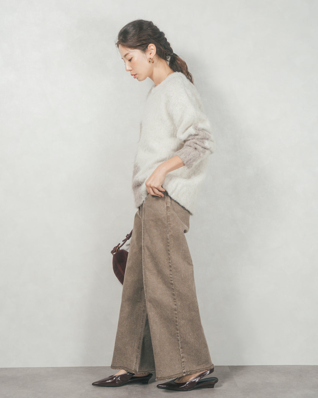 ［SET］ニュアンスグラデーションShaggyニット+センターシーム リラックスワイドデニム（2SET）