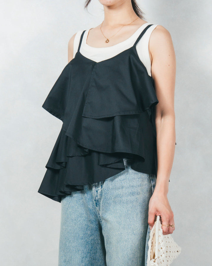 フリルウェーブキャミトップス (BLACK)