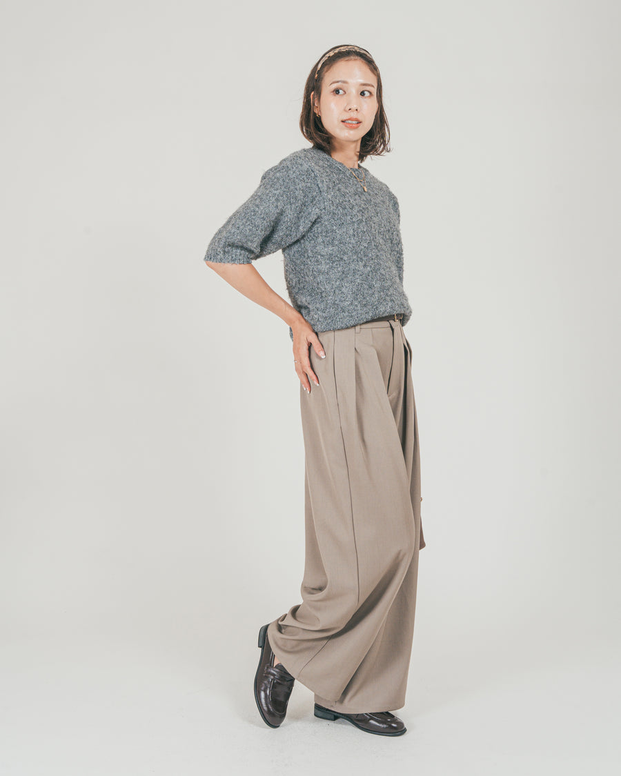 ［SET］フェザータッチハーフスリーブニット + ダブルタック ハイウエストワイドパンツ（2SET）