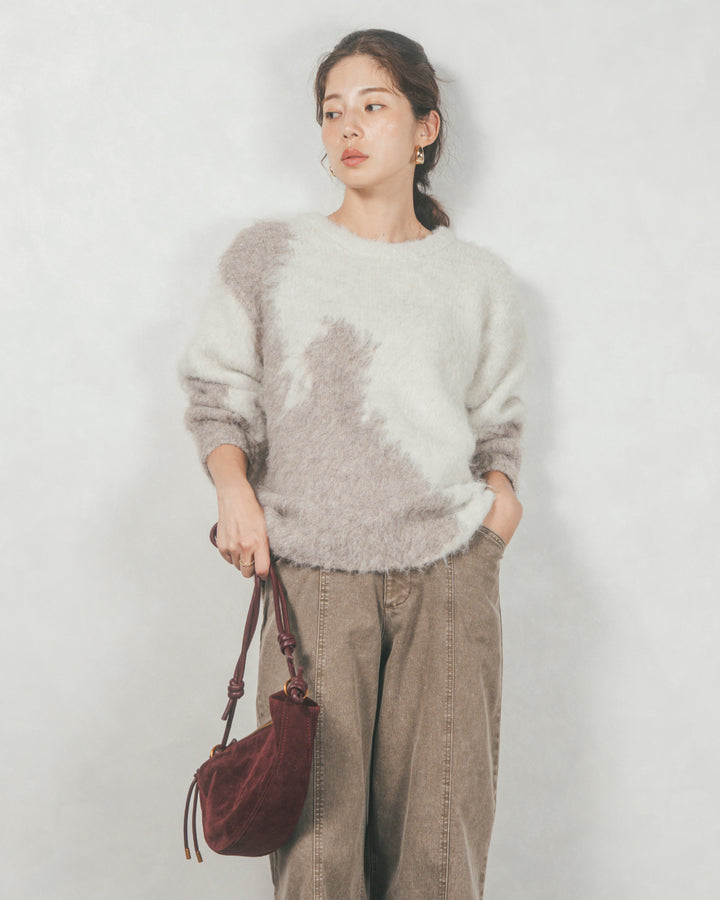 ［SET］ニュアンスグラデーションShaggyニット+センターシーム リラックスワイドデニム（2SET）