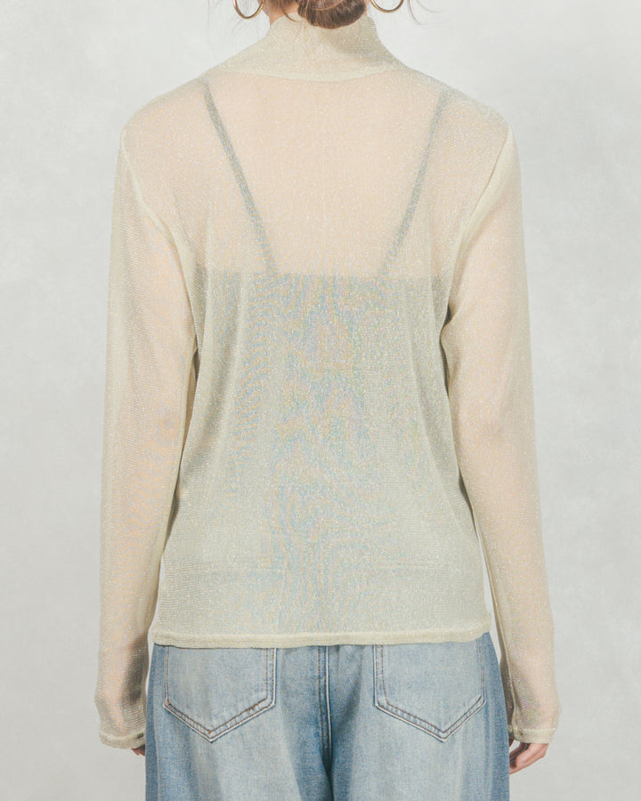 ［SET］フロントシリコンLogoスウェット+ラメSheerハイネックトップス+ワイドTuckイージーデニム