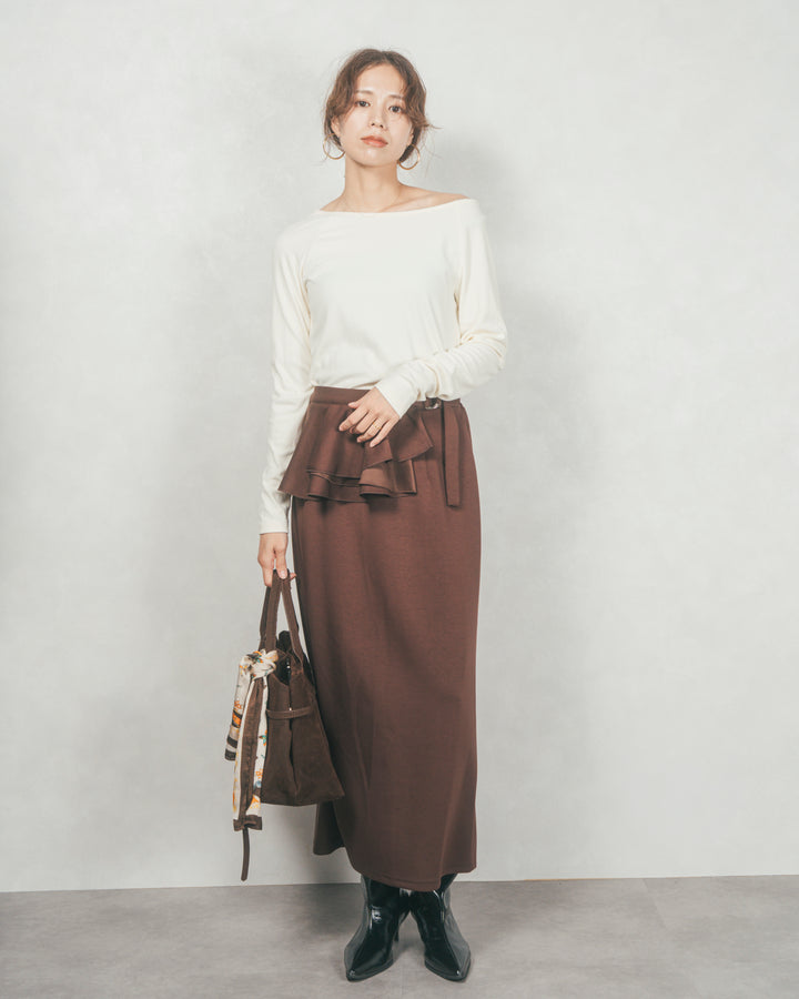 ［SET］3-Way すっきり見えオフショルトップス+Multi-Way ライトポンチペプラムスカート（2SET）