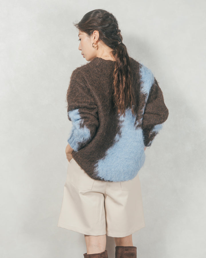 ［SET］ニュアンスグラデーションShaggyニット+レザーライクハーフパンツ（2SET）