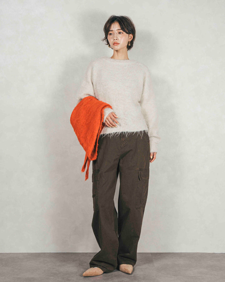 ［SET］ミックスヤーン2WAYカーディガン+ピグメントツイルカーゴパンツ（2SET）
