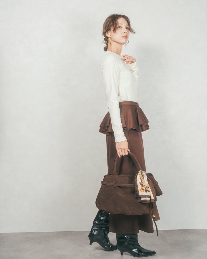 ［SET］3-Way すっきり見えオフショルトップス+Multi-Way ライトポンチペプラムスカート（2SET）