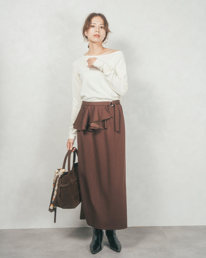 ［SET］3-Way すっきり見えオフショルトップス+Multi-Way ライトポンチペプラムスカート（2SET）