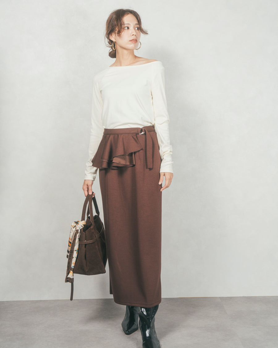 ［SET］3-Way すっきり見えオフショルトップス+Multi-Way ライトポンチペプラムスカート（2SET）