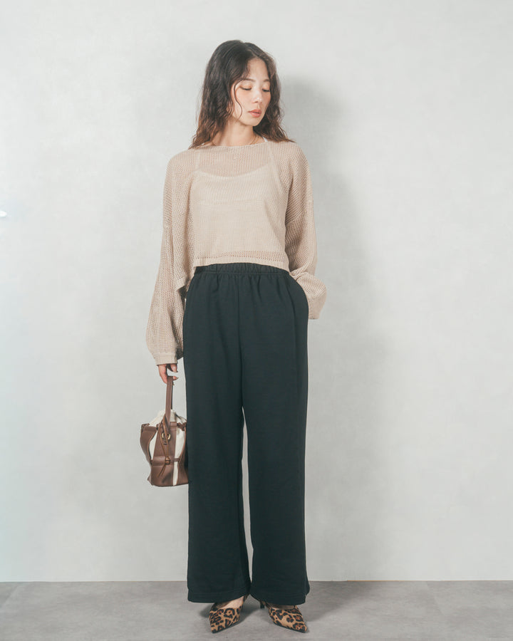 ［SET］クロップドメッシュニット+2-Way ウェーブデザインスウェットパンツ（2SET）