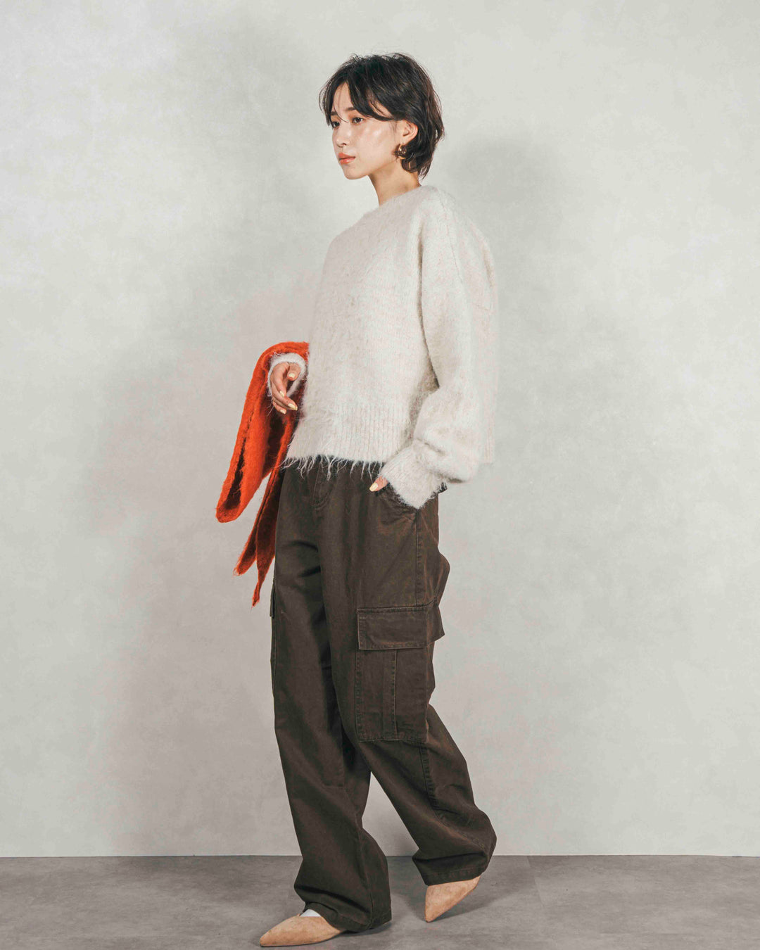 ［SET］ミックスヤーン2WAYカーディガン+ピグメントツイルカーゴパンツ（2SET）
