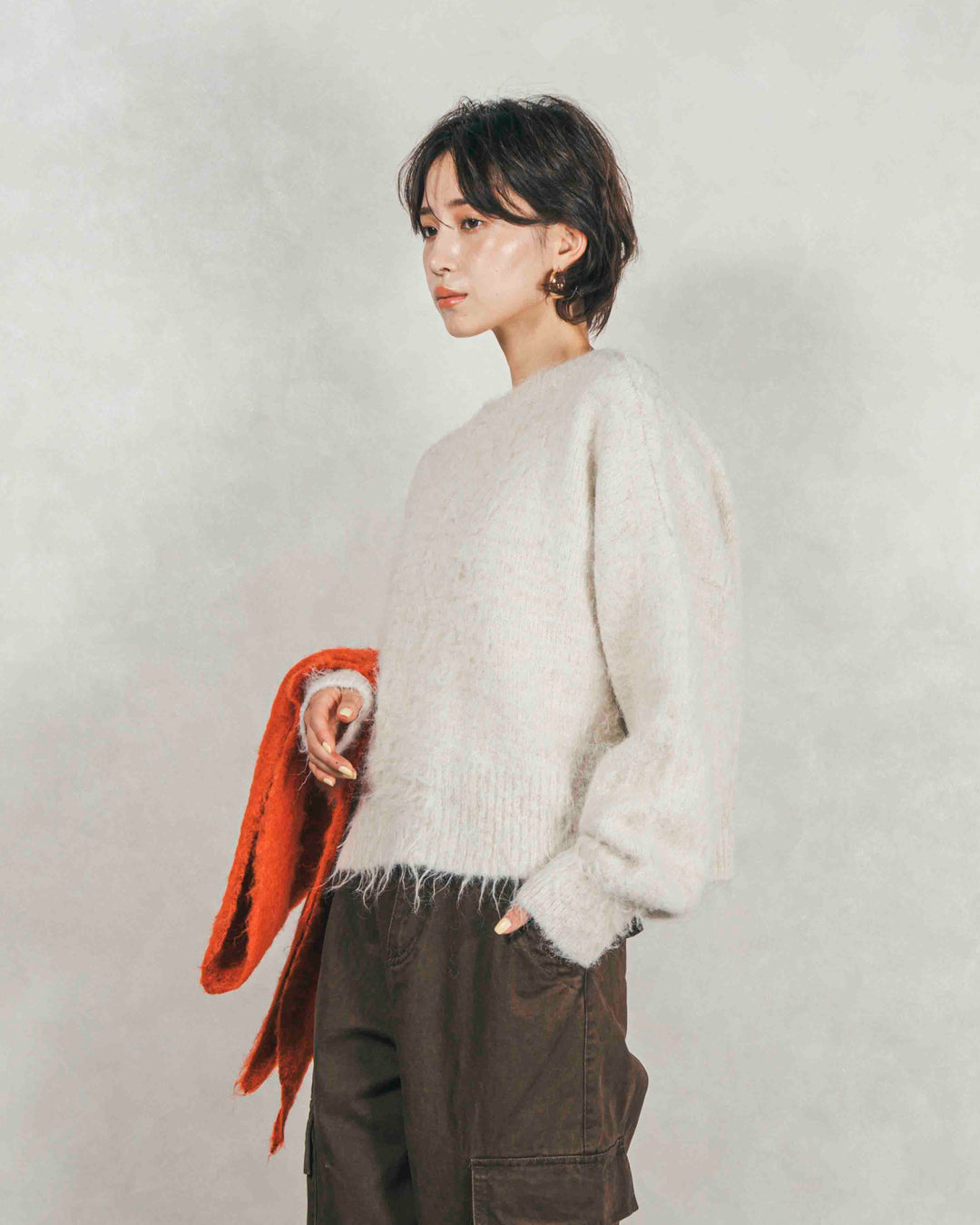 ［SET］ミックスヤーン2WAYカーディガン+ピグメントツイルカーゴパンツ（2SET）