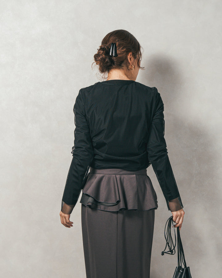 ［SET］【2枚SET】チュールshirringトップス&リブトップス+Multi-Way ライトポンチペプラムスカート（2SET）