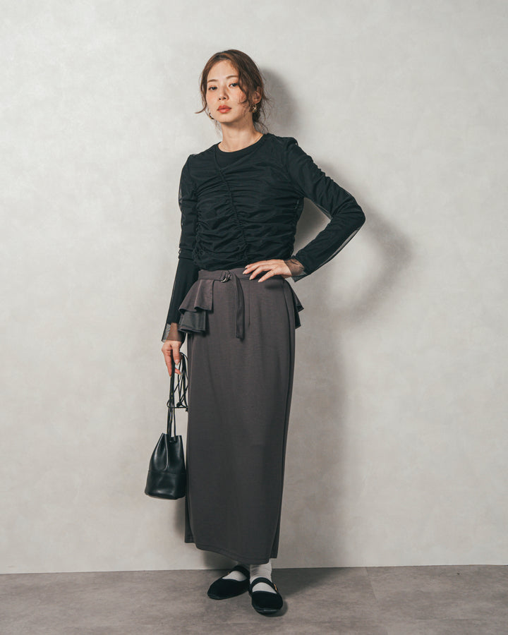 ［SET］【2枚SET】チュールshirringトップス&リブトップス+Multi-Way ライトポンチペプラムスカート（2SET）