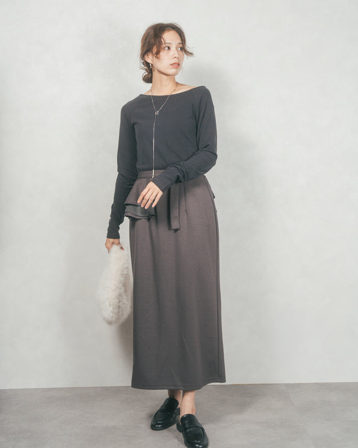 ［SET］3-Way すっきり見えオフショルトップス+Multi-Way ライトポンチペプラムスカート（2SET）