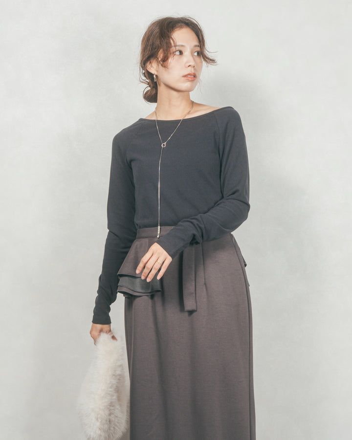 ［SET］3-Way すっきり見えオフショルトップス+Multi-Way ライトポンチペプラムスカート（2SET）