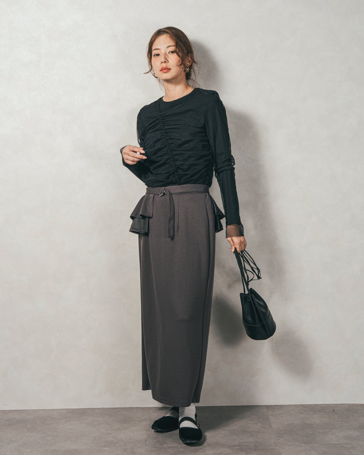 ［SET］【2枚SET】チュールshirringトップス&リブトップス+Multi-Way ライトポンチペプラムスカート（2SET）