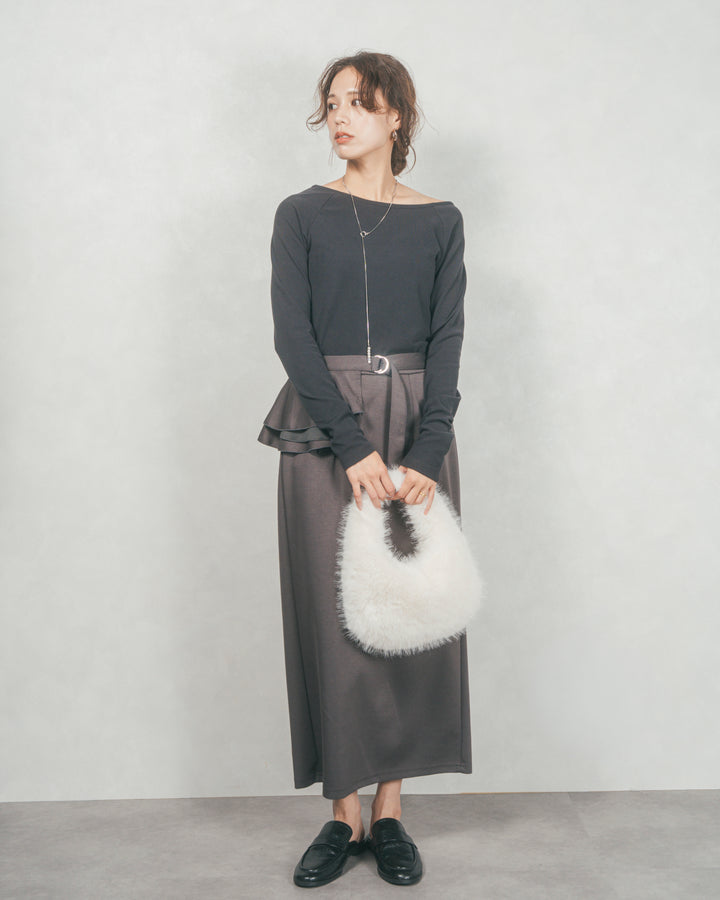 ［SET］3-Way すっきり見えオフショルトップス+Multi-Way ライトポンチペプラムスカート（2SET）