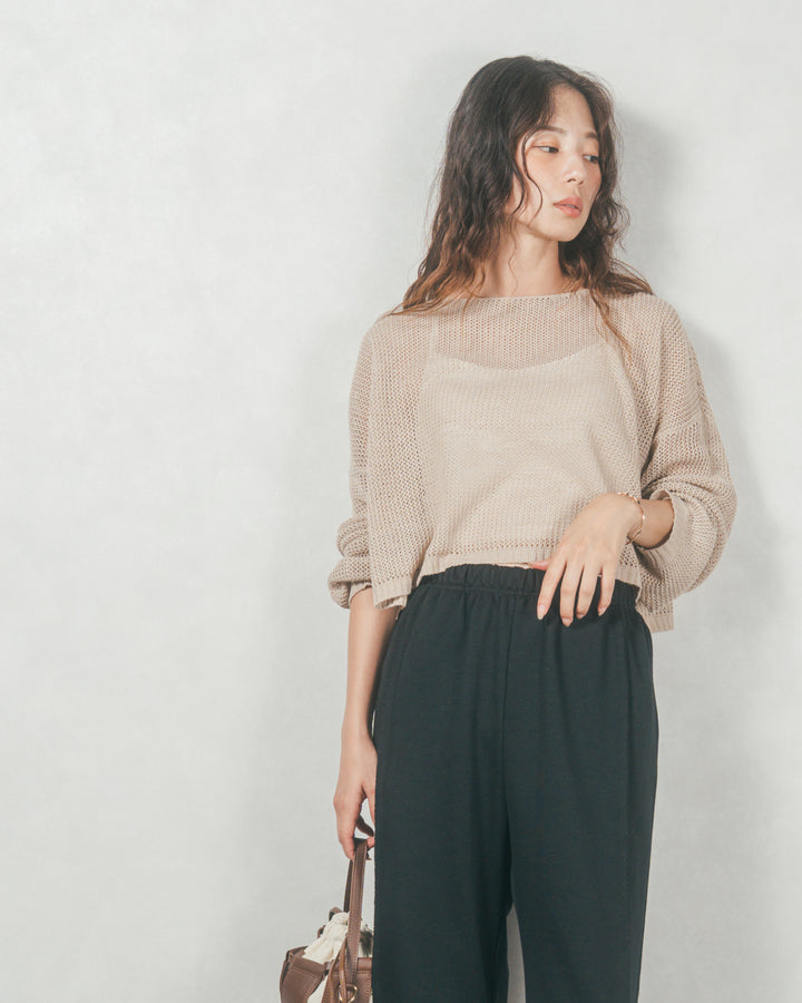 ［SET］クロップドメッシュニット+2-Way ウェーブデザインスウェットパンツ（2SET）