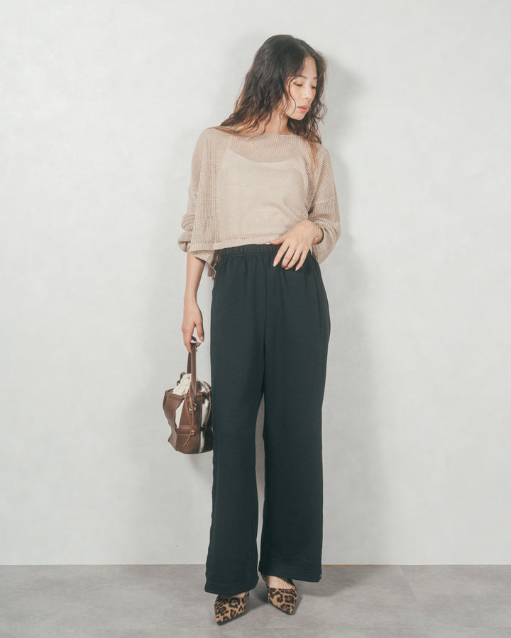 ［SET］クロップドメッシュニット+2-Way ウェーブデザインスウェットパンツ（2SET）