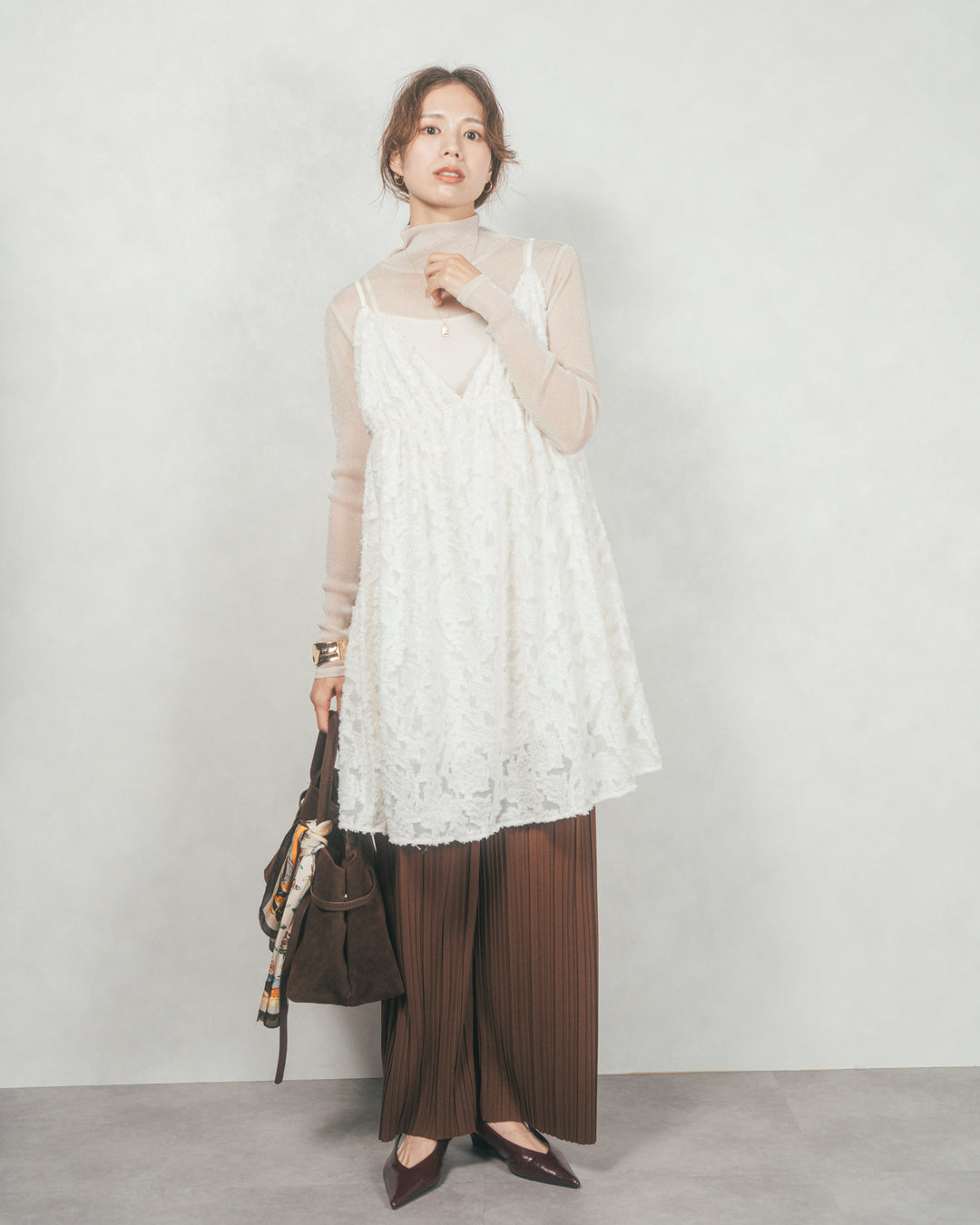 ［SET］シアージャガードtunicキャミソール+プリーツNarrowストレートパンツ（2SET）