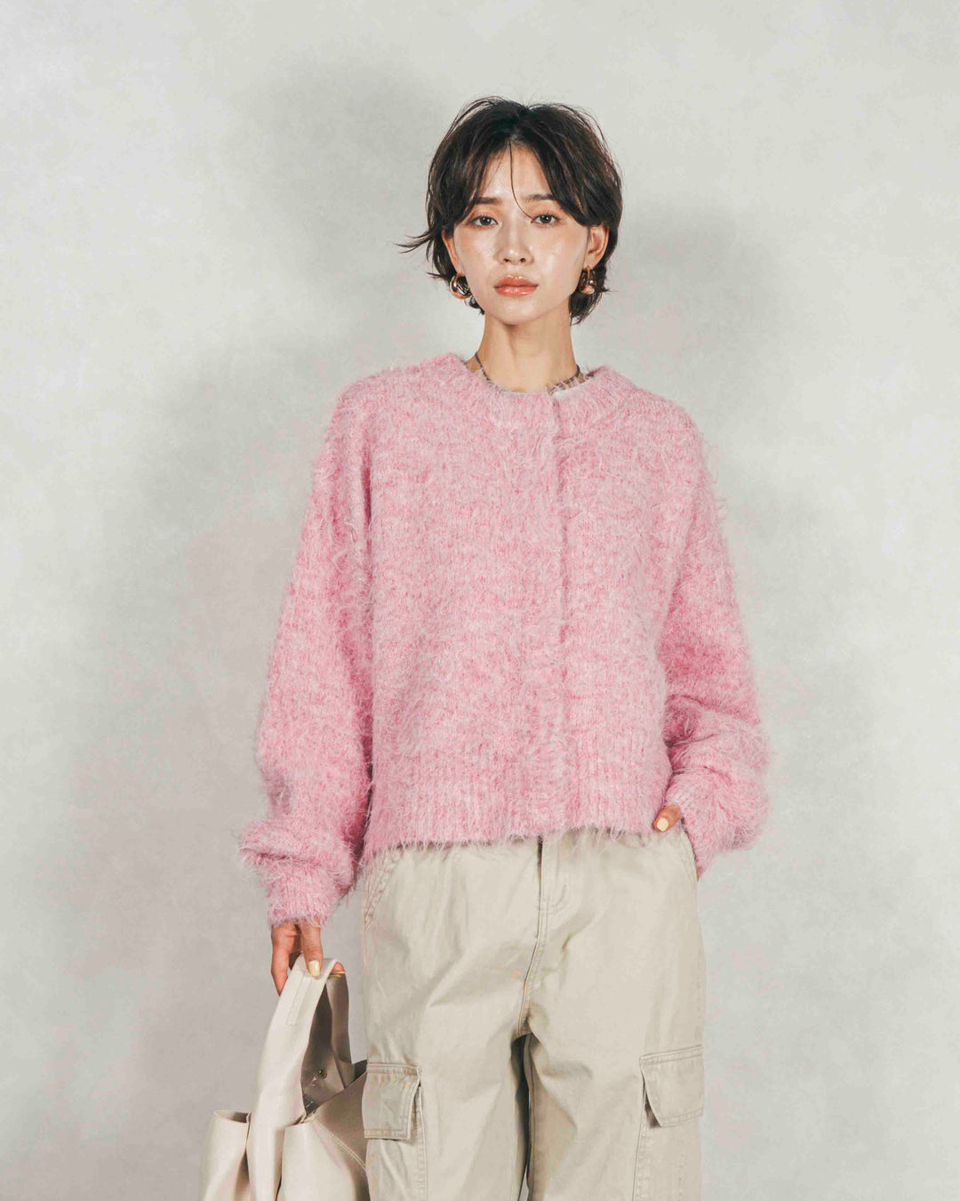 ［SET］ミックスヤーン2WAYカーディガン+ピグメントツイルカーゴパンツ（2SET）