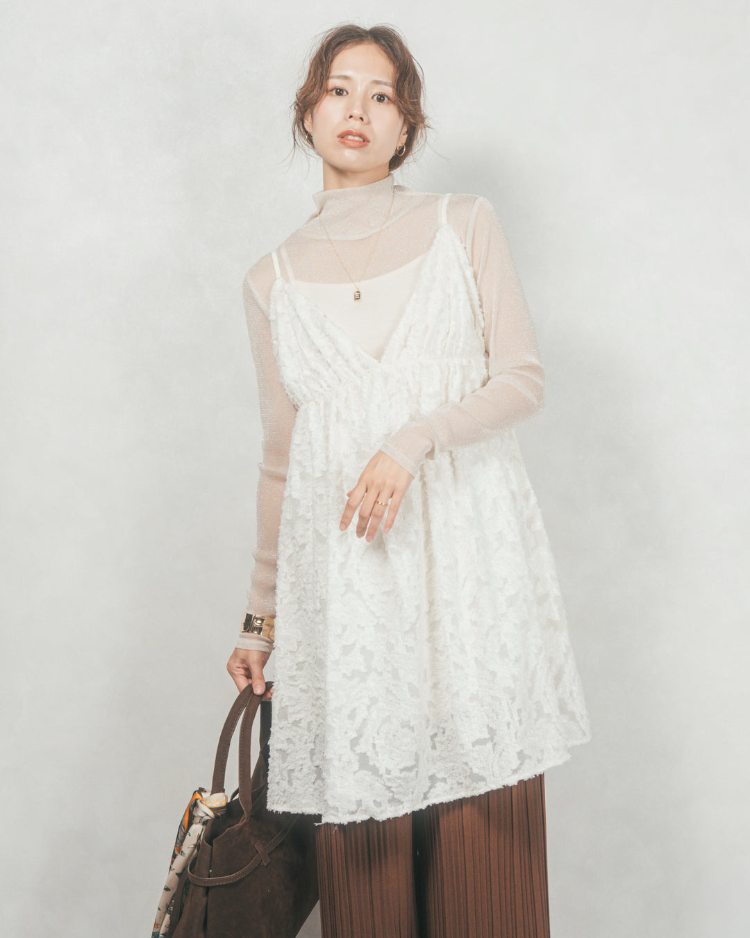 ［SET］シアージャガードtunicキャミソール+プリーツNarrowストレートパンツ（2SET）