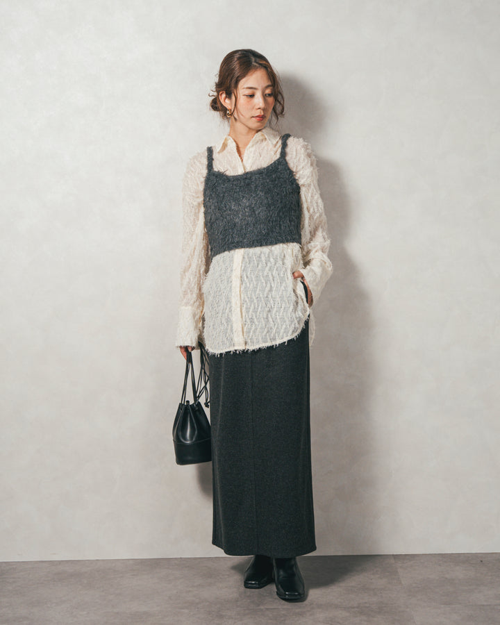 ［SET］フェザータッチシアーオーバーシャツ+モヘアタッチKnitビスチェ+Smoothニットソー Narrowスカート（3SET）