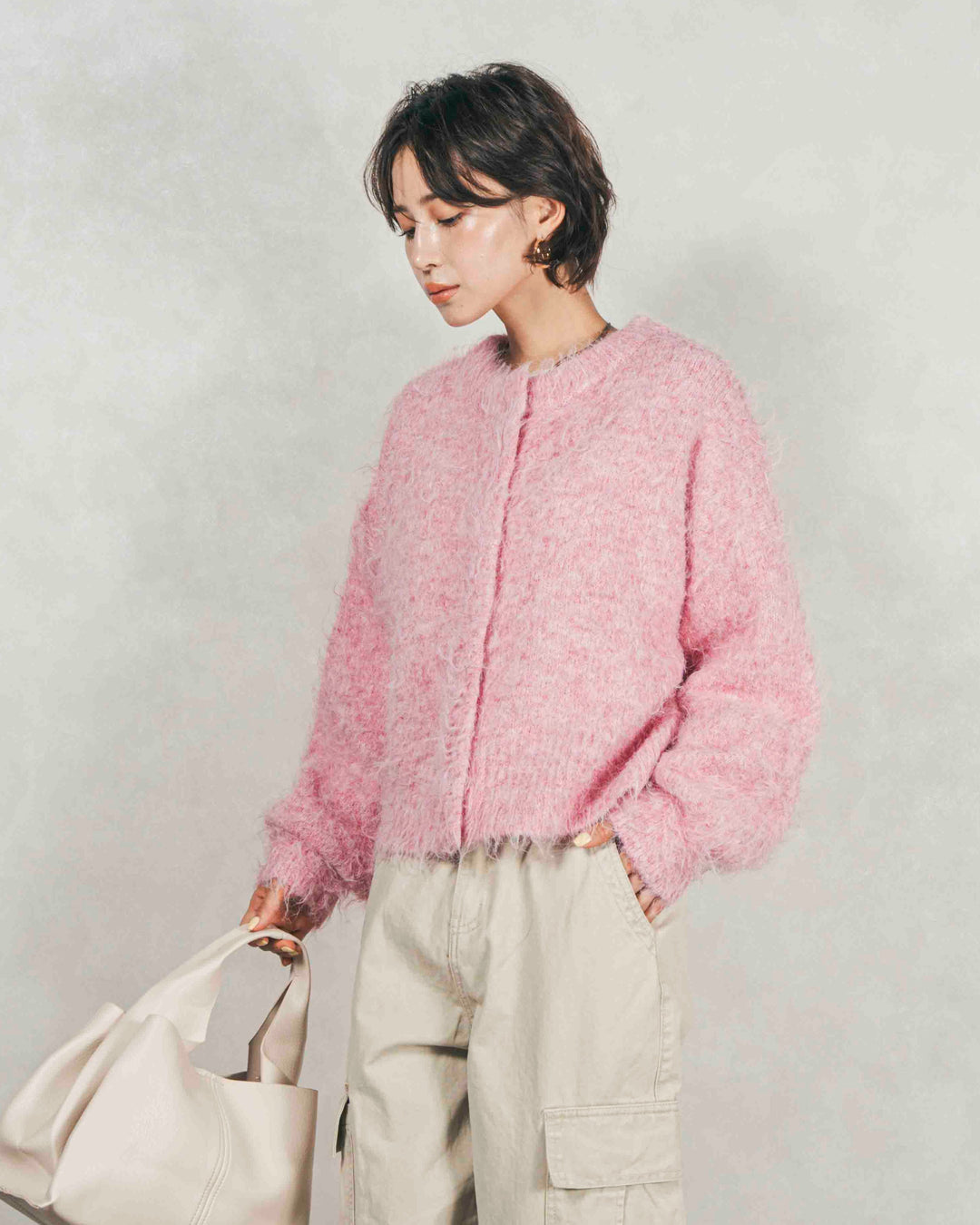 ［SET］ミックスヤーン2WAYカーディガン+ピグメントツイルカーゴパンツ（2SET）