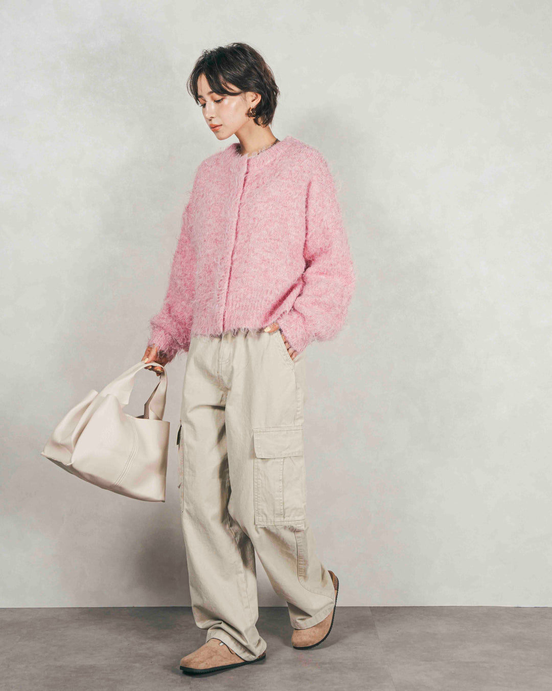 ［SET］ミックスヤーン2WAYカーディガン+ピグメントツイルカーゴパンツ（2SET）