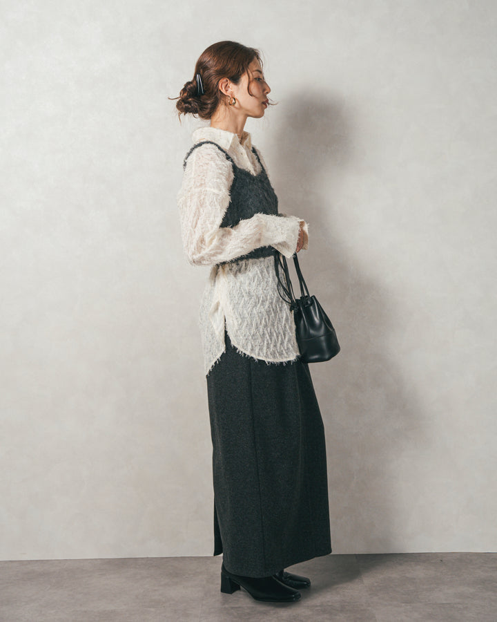 ［SET］フェザータッチシアーオーバーシャツ+モヘアタッチKnitビスチェ+Smoothニットソー Narrowスカート（3SET）