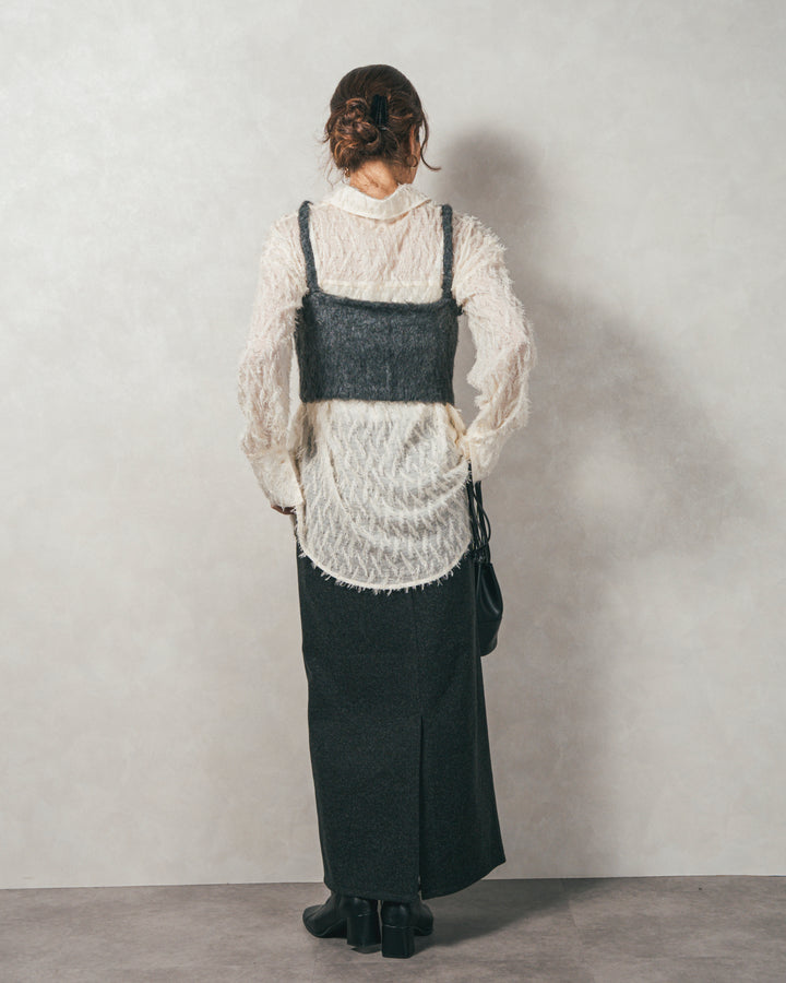 ［SET］フェザータッチシアーオーバーシャツ+モヘアタッチKnitビスチェ+Smoothニットソー Narrowスカート（3SET）