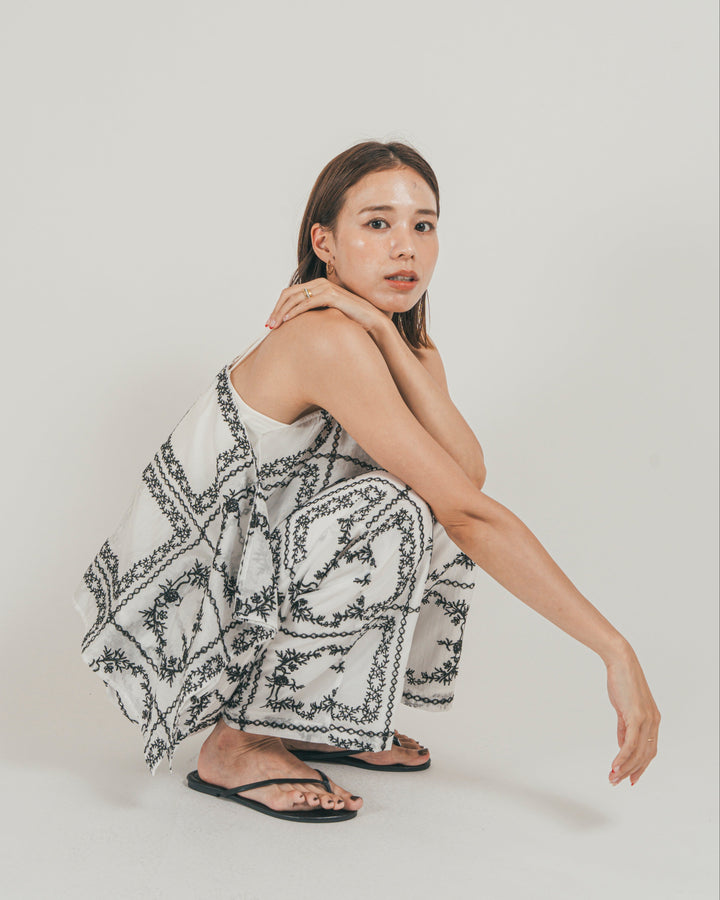 ［SET］パッチワーク刺繍ランダムキャミ + パッチワーク刺繍リラックスパンツ + 【接触冷感・UVカット・防臭】カップ付きリブキャミ（3SET）