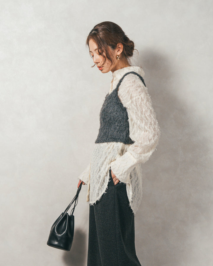 ［SET］フェザータッチシアーオーバーシャツ+モヘアタッチKnitビスチェ+Smoothニットソー Narrowスカート（3SET）