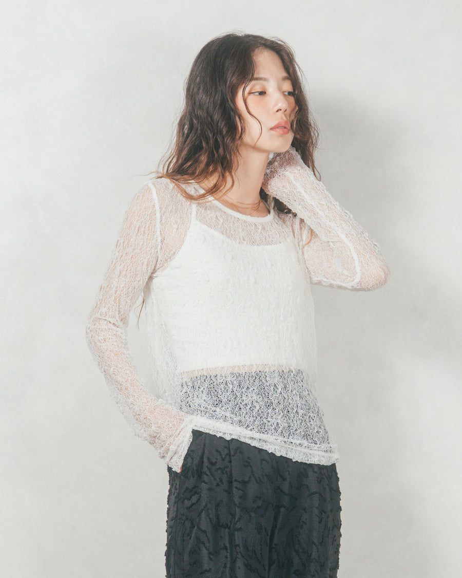 【着回し2枚セット】［SET］ストレッチレースシアートップス+ストレッチレースシアートップス（2SET）