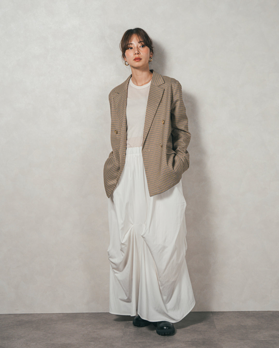 Effortless チェックジャケット (BEIGE)