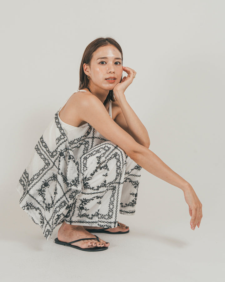 ［SET］パッチワーク刺繍ランダムキャミ + パッチワーク刺繍リラックスパンツ + 【接触冷感・UVカット・防臭】カップ付きリブキャミ（3SET）