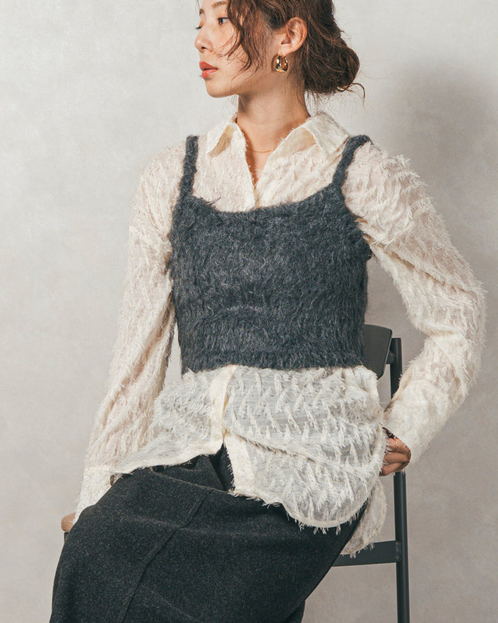 ［SET］フェザータッチシアーオーバーシャツ+モヘアタッチKnitビスチェ+Smoothニットソー Narrowスカート（3SET）