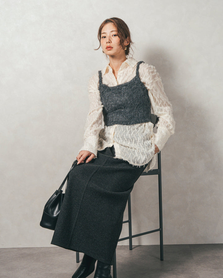 ［SET］フェザータッチシアーオーバーシャツ+モヘアタッチKnitビスチェ+Smoothニットソー Narrowスカート（3SET）