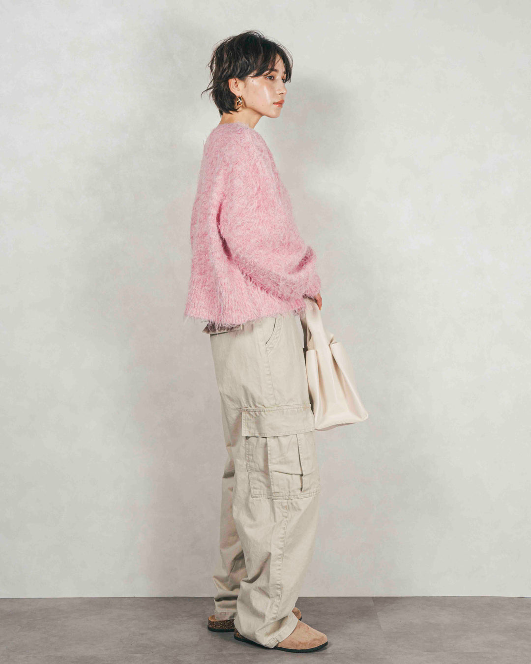 ［SET］ミックスヤーン2WAYカーディガン+ピグメントツイルカーゴパンツ（2SET）