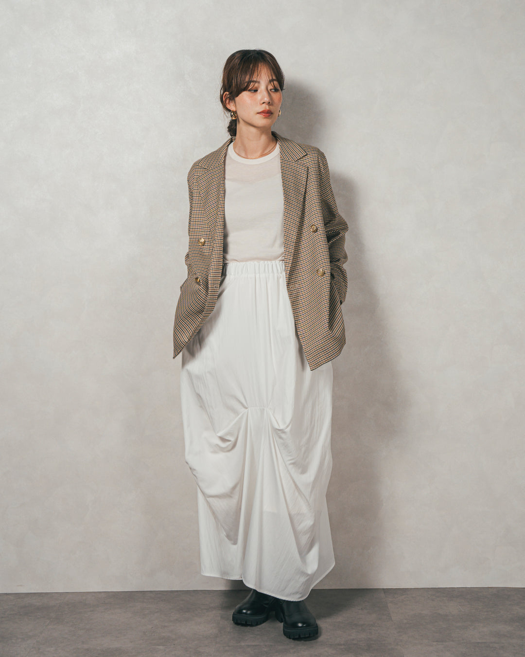 Effortless チェックジャケット (BEIGE)