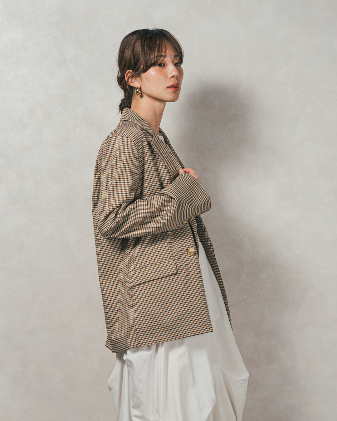 Effortless チェックジャケット (BEIGE)