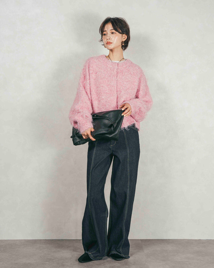 ［SET］ミックスヤーン2WAYカーディガン+センターシーム リラックスカラーデニム