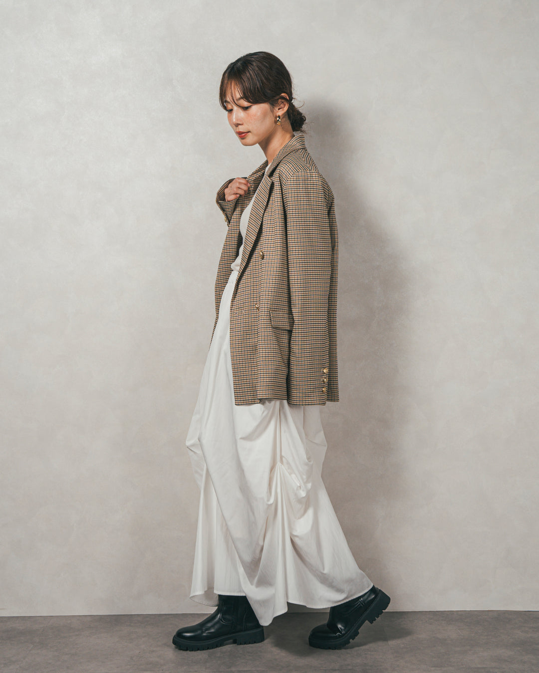 Effortless チェックジャケット (BEIGE)