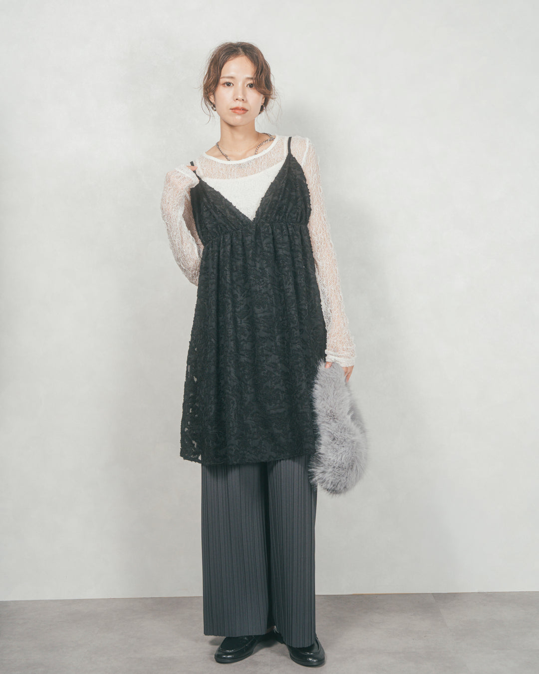 ［SET］シアージャガードtunicキャミソール+プリーツNarrowストレートパンツ（2SET）