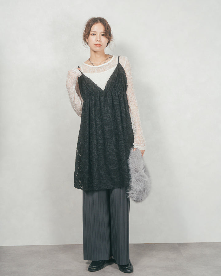 ［SET］シアージャガードtunicキャミソール+プリーツNarrowストレートパンツ（2SET）