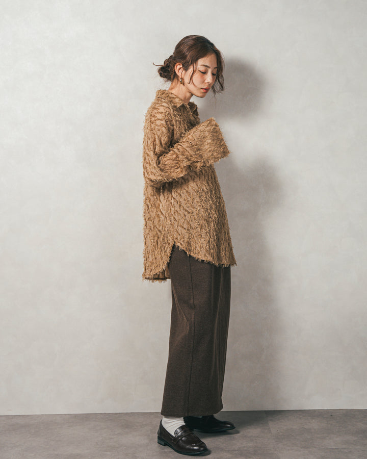 ［SET］フェザータッチシアーオーバーシャツ+モヘアタッチKnitビスチェ+Smoothニットソー Narrowスカート（3SET）