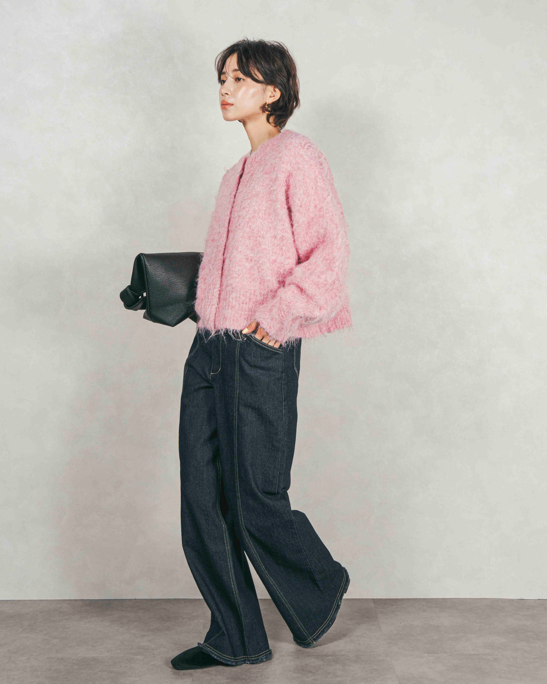 ［SET］ミックスヤーン2WAYカーディガン+センターシーム リラックスカラーデニム