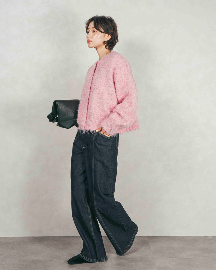 ［SET］ミックスヤーン2WAYカーディガン+センターシーム リラックスカラーデニム